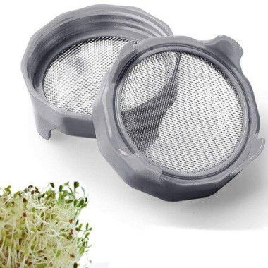 Sprouting Lids: Plastic Sprout Lid With Stainless Steel Screen For Wide Mouth Mason Jars. Germination Kit Sprouter Sprout Maker With Stand Water Tray Grow Bean Sprouts Broccoli Seeds Alfalfa Salad (Grey 2 Pack).