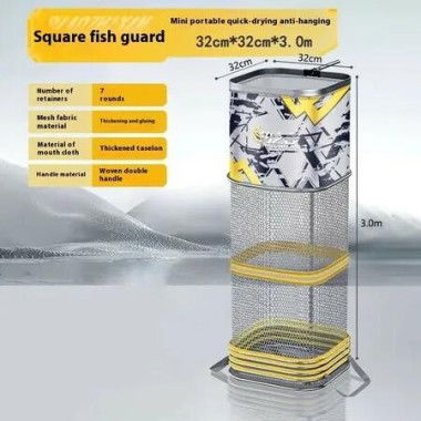 Square Coated Fish Keepnet 31x31x300cm Heavy Duty Nylon Pit Wild Fishing Cage Foldable Collapsible Lobster Crayfish Non Escape