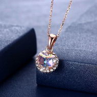 Detailed information about the product Square Crystal Stone Crystal-encrusted Base Sterling Silver-Pink Champagne