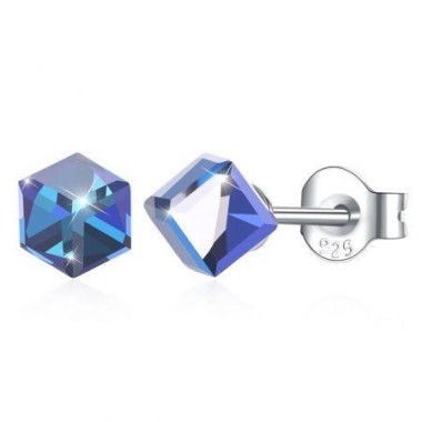 Square Stud S925 Pure Silver Earring Pale Blue/Platinum Plated.