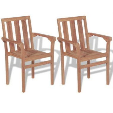 Stackable Garden Chairs 2 Pcs Solid Teak Wood