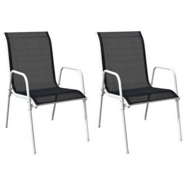 Stackable Garden Chairs 2 Pcs Steel And Textilene Black