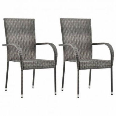 Stackable Outdoor Chairs 2 Pcs Grey Poly Rattan