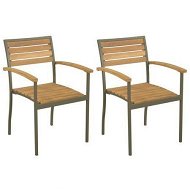 Detailed information about the product Stackable Outdoor Chairs 2 Pcs Solid Acacia Wood And Steel