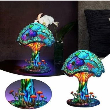 Stained Glass Mushroom Table Lamp, Plant Series Night Light for Living Room, Bedroom, Home, Office