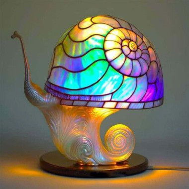 Stained Glass Plant Series Table Lamp, Creative Snail Light, Bohemian Resin Mushroom Table Lamp Night Light for Home and Office