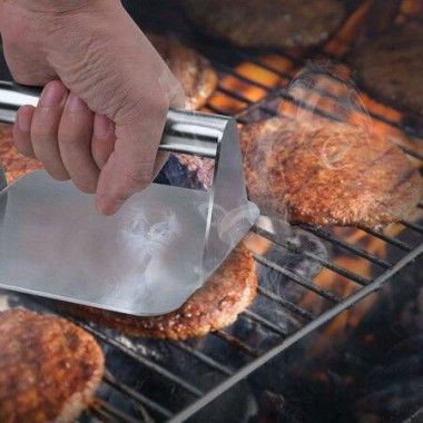 Stainless Steel Burger Press, 5.5 x 5.5 Inch Rectangle Smasher for Top Griddle Cooking