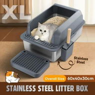 Detailed information about the product Stainless Steel Cat Litter Box XL High Enclosed Sides Pet Toilet Kitty Metal Pan Enclosure Potty Easy Clean Scoop 20L with Filter Pedal Pet Scene