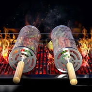 Detailed information about the product Stainless Steel Grill Baskets (2-Pack) for Outdoor Grills: Roll and Flip Easily with Handle