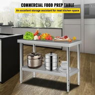 Detailed information about the product Stainless Steel Prep Table 122x46x86 cm 250kg Load Capacity Heavy Duty Metal Worktable with Adjustable Undershelf Commercial Workstation