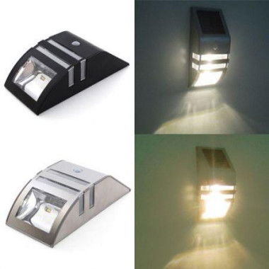 Stainless Steel Solar Power Highlight LED PIR Induction Wall Light - Black