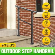 Detailed information about the product Stair Handrail Railings 2 to 3 Steps Black Metal Adjustable Safety Guard Hand Rails Kit for Outdoor Staircases Decks Porches