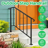 Detailed information about the product Stair Handrail Railings 3-4 Steps Black Metal Adjustable Safety Guard Hand Rails Balusters Kit for Indoor Outdoor Concrete Wooden Staircases Porches