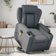 Detailed information about the product Stand up Massage Recliner Chair Grey Faux Leather