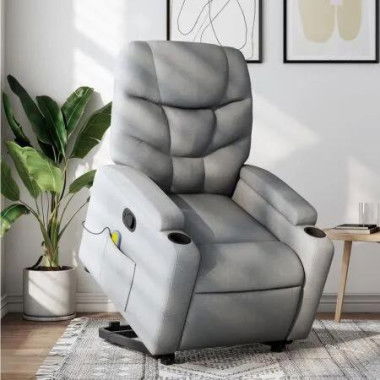 Stand up Massage Recliner Chair Light Grey Fabric