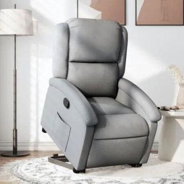 Stand up Recliner Chair Light Grey Fabric