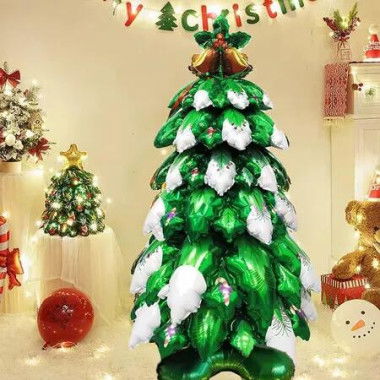 Standing Assembly Christmas Tree Balloon with Bell Balloon Christmas Party Decoration Balloon For Christmas Home Decor