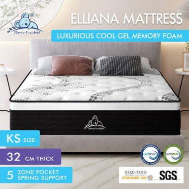 STARRY EUCALYPT Mattress Pocket Spring King Single Cool Gel Euro Top 32cm