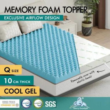 STARRY EUCALYPT Memory Foam Mattress Topper Airflow Cool Gel Bamboo 10cm Queen