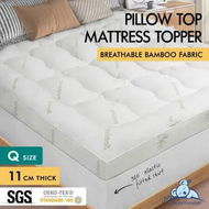 Detailed information about the product STARRY EUCALYPT Pillowtop Mattress Topper Bamboo Fibre Underlay Pad 11cm Queen