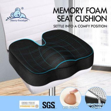 STARRY EUCALYPT Seat Cushion Memory Foam Pillow Pad Car Office Back Pain Relief Mesh Black