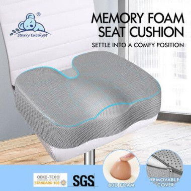 STARRY EUCALYPT Seat Cushion Memory Foam Pillow Pad Car Office Back Pain Relief Mesh Grey