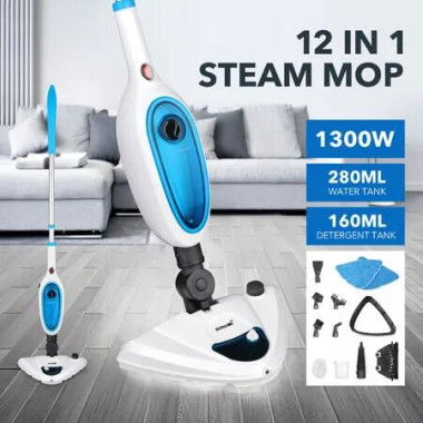 Steam Mop Cleaner 1300W 12-in-1 Handheld Steamer Multiple Function Floor Carpet Window Swivel Home Cleaning Hard Wood Tile Grout Upholstery Furniture