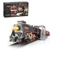 Detailed information about the product Steam Train Set Electric Metal Alloy Locomotive Glowing Cars Light Sound Rechargeable Under Christmas Tree Birthday Gift Toy