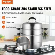 Detailed information about the product Steamer Pot 28cm Steamer Pot for Cooking w/ 8.5QT Stock Pot Vegetable Steamer & 2 Steaming Grid 3-Layer Food-Grade 304 Stainless Steel Food Steamer