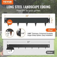 Detailed information about the product Steel Landscape Edging, 5-pack Steel Garden Edging Borders, 39' L x 3' H Strips, Hammer-in Edging Border, Bendable Metal Landscape Edging for Yard, Garden, Lawn, 3.15' Spike Height, Black