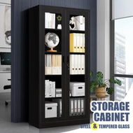 Detailed information about the product Steel Office Cabinet Filing Storage Shelf Lockable Tempered Glass 2 Door Display Cupboard Garage Rack File Document Folder School Bookcase 185x90x40cm