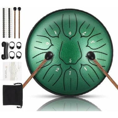 Steel Tongue Drum Percussion, 6 Inch 11 Notes Musical Instruments, Music Gifts for Family Friends (JewelGreen)