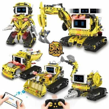 STEM Engineering Robotics 5 In1 Robot Building Science Kit Toys,App Remote Control Robot Building Set,Erector Set for Boys Age 8+