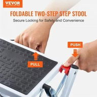 Detailed information about the product Step Ladder 2-Step 150kg Capacity Ergonomic Folding Steel Step Stool with Wide Anti-Slip Pedal Sturdy Step Stool for Adults Toddlers Multi-Use