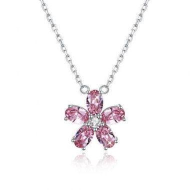 Sterling Silver Crystal Petal Necklace Pink/Platinum Plated.