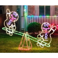 Detailed information about the product Stockholm Christmas Lights Ropelight LED Motifs Gingerbread Man Seesaw See Saw Moves Up and Down Red Green Warm White Cool White Pink and Purple LEDs