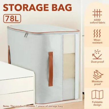 Storage Bag Container Clothes Organiser Foldable Wardrobe Closet Travel Garment Clothing Blanket Bin 78L with Handle