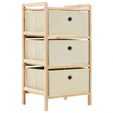 Storage Rack With 3 Fabric Baskets Cedar Wood Beige