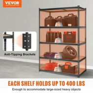 Detailed information about the product Storage Shelving Unit 5-Tier Adjustable 907 kg Capacity Heavy Duty Garage Shelves Metal Organizer Utility Rack Black 122L x 61W x 183H cm