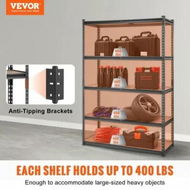 Detailed information about the product Storage Shelving Unit 5-Tier Adjustable 907 kg Capacity Heavy Duty Garage Shelves Metal Organizer Utility Rack Black 45D x 122W x 183H cm