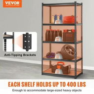 Detailed information about the product Storage Shelving Unit 5-Tier Adjustable 907 kg Capacity Heavy Duty Garage Shelves Metal Organizer Utility Rack Black 90L x 45W x 183H cm