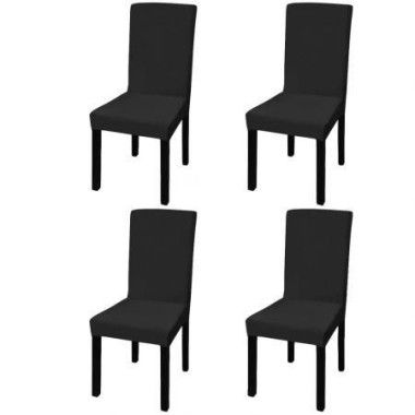 Straight Stretchable Chair Cover 4 Pcs Black