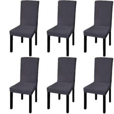 Straight Stretchable Chair Cover 6 Pcs Anthracite