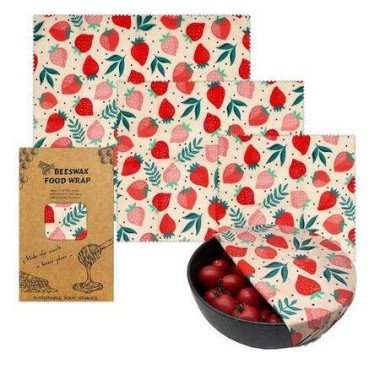 Strawberry Pattern - Reusable Beeswax Food Wraps, Eco Friendly Beeswax Food Wrap, Sustainable Food Storage Containers,3 Pack (S, M, L)