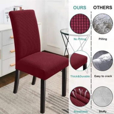 Stretch Dining Chair Covers: Set of 2 Wine Red Slipcovers for Parsons Chairs