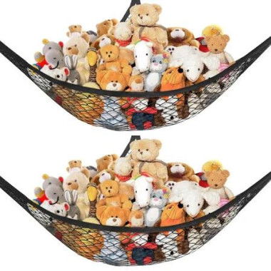 Stuffed Animal Net Hammock for Plushie Toys,Stuffed Animal Hammock Corner for Kids Room Decor,Ideas for Organizing Stuffy Collection,2 Pack,Black