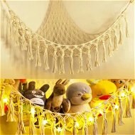 Detailed information about the product Stuffed Animal Toy Storage Hammock with LED Light - Macrame Jumbo Doll Room Corner Organizer Mesh Decorations - Hanging Storage Nets Kids Bedroom (Beige)
