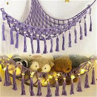 Detailed information about the product Stuffed Animal Toy Storage Hammock with LED Light - Macrame Jumbo Doll Room Corner Organizer Mesh Decorations - Hanging Storage Nets Kids Bedroom (Purple)