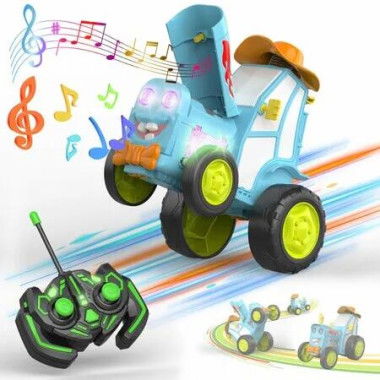 Stunt RC Car Toy LED Light Music Dancing Jumping Tumbling Rocking Vehicle Rechargeable Gift Kids 3+ Blue