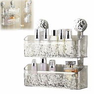 Detailed information about the product Suction Cup Shelf Suction Cup Wall Mounted Shower Storage Rack for Bathroom, No Drilling, Large Capacity (Transparent,L double layer)